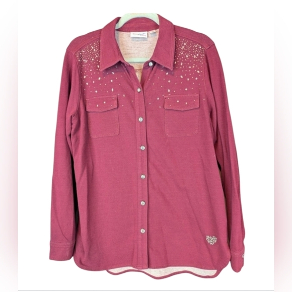 Dream Jeannes by Quacker Factory burgundy medium button up sequined - Picture 1 of 14